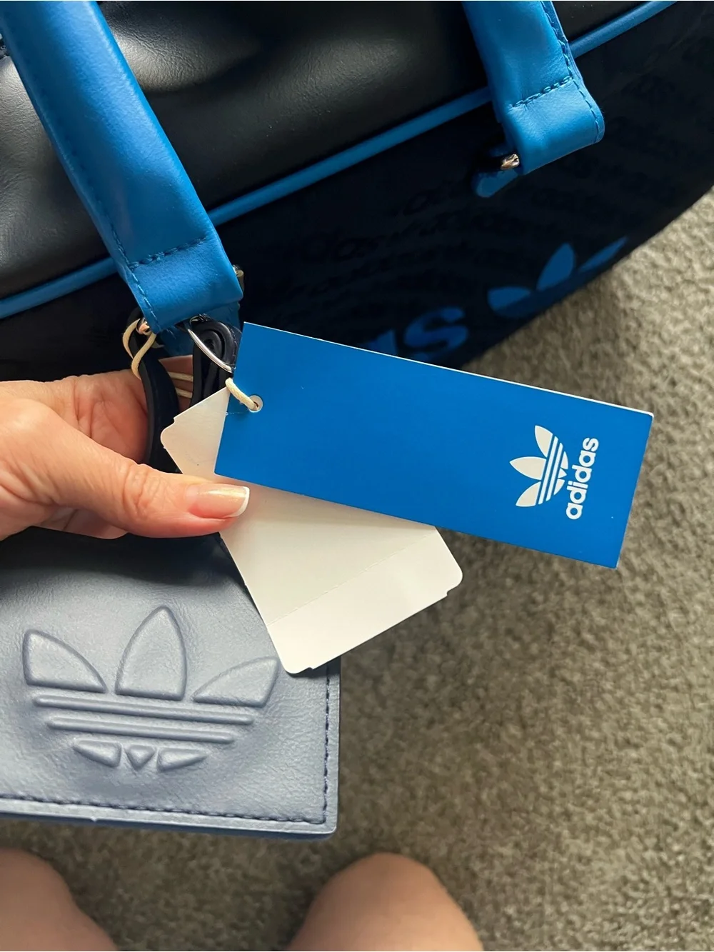 adidas Navy Duffel Bag with Bright Blue Accents